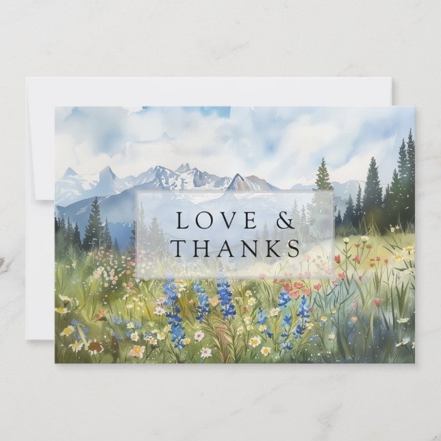 Mountain Wildflowers Floral Meadow Wedding Photo Thank You Card (Front)