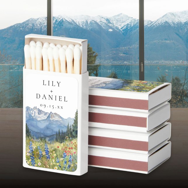Mountain Wildflowers Floral Wedding Matchboxes (Modern Mountain Wildflower Wedding Matchboxes)