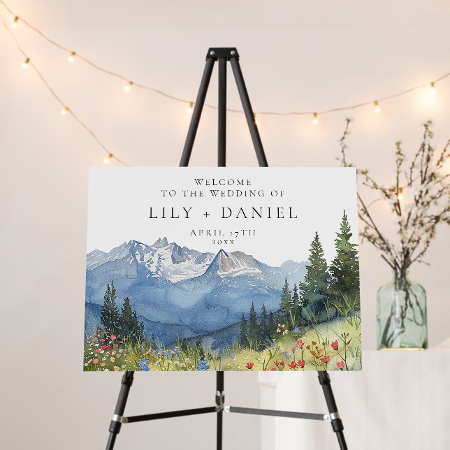 Mountain Wildflowers Floral Wedding Welcome Sign (In Situ (Stand))