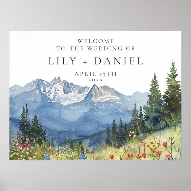 Mountain Wildflowers Floral Wedding Welcome Sign (Front)