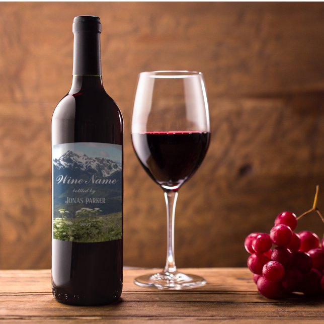 Mountain Wildflowers Landscape Personalized Wine Label (In Situ)