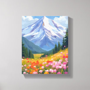Mountain Wildflowers Watercolor Landscape Canvas Print