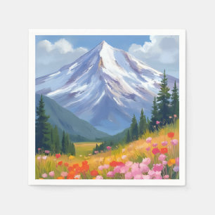 Mountain Wildflowers Watercolor Landscape Napkins