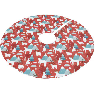 Mountain Wildlife Red and Blue Pattern Brushed Polyester Tree Skirt
