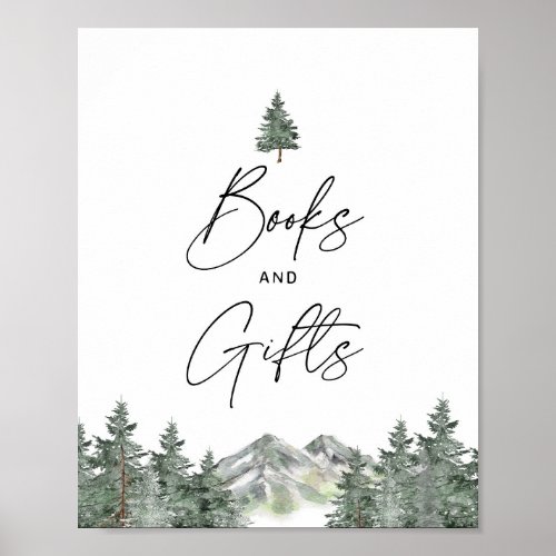Mountain Winter Baby Shower Books and Gifts Sign