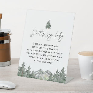 Mountain Winter Baby Shower Don't Say Baby Game Pedestal Sign
