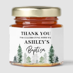 Mountain Winter Baptism Favor Honey Jar Favors