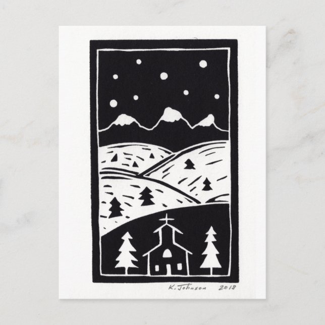 Mountain Winter Linocut Postcard (Front)