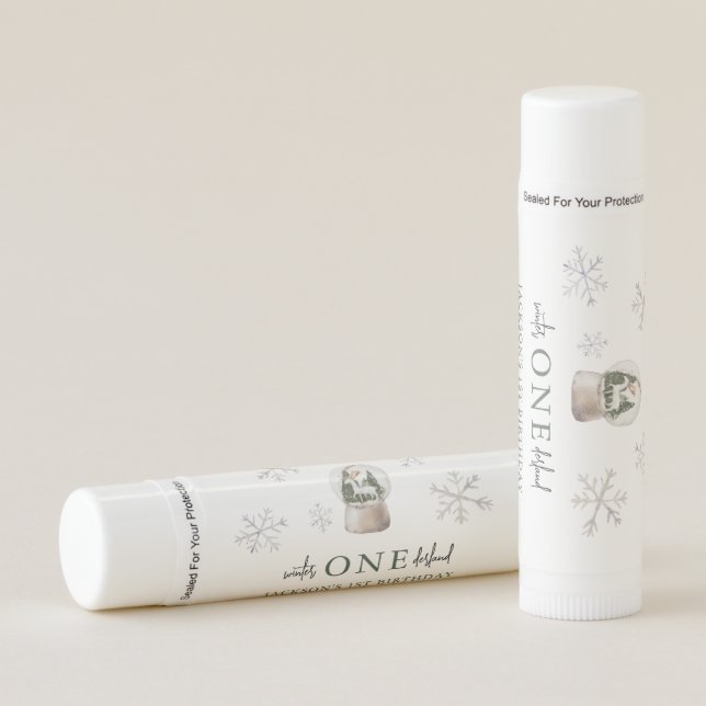 Mountain Winter Onederland 1st Birthday Party Lip Balm (Front)