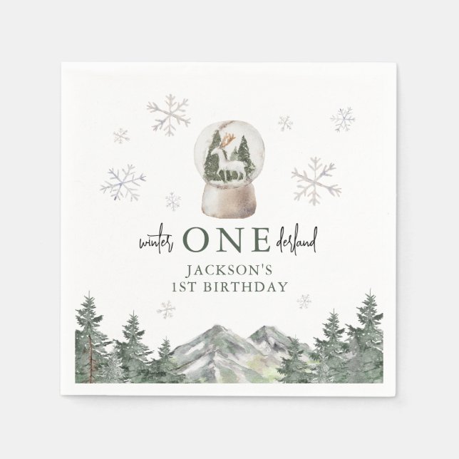 Mountain Winter Onederland 1st Birthday Party Napkins (Front)
