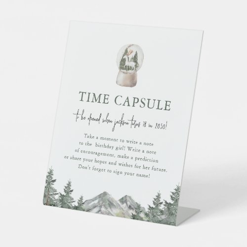 Mountain Winter Onederland Birthday Time Capsule Pedestal Sign