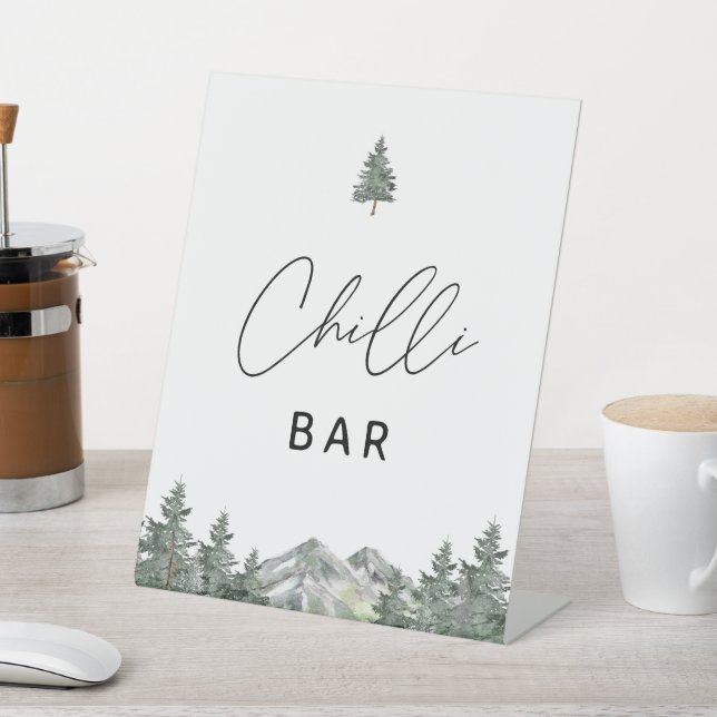 Mountain Winter Party Shower Chili Bar  Pedestal Sign (In SItu)