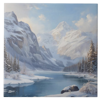 Mountain Winter River Nature Landscape Ceramic Tile