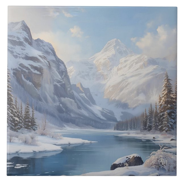 Mountain Winter River Nature Landscape Ceramic Tile (Front)
