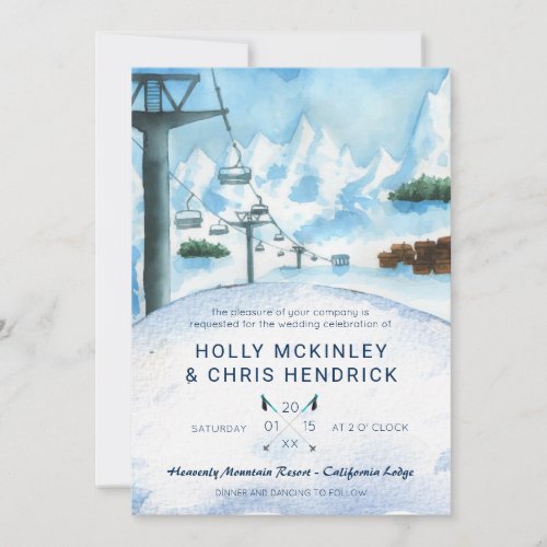 Mountain Winter Skiing Wedding Invitation