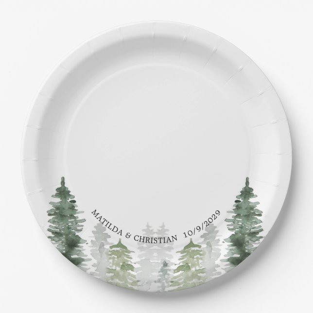 Mountain Winter Wedding  Paper Plates (Front)