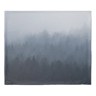 MOUNTAIN WITH FOREST IN THE FOG DUVET COVER