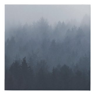 MOUNTAIN WITH FOREST IN THE FOG FAUX CANVAS PRINT