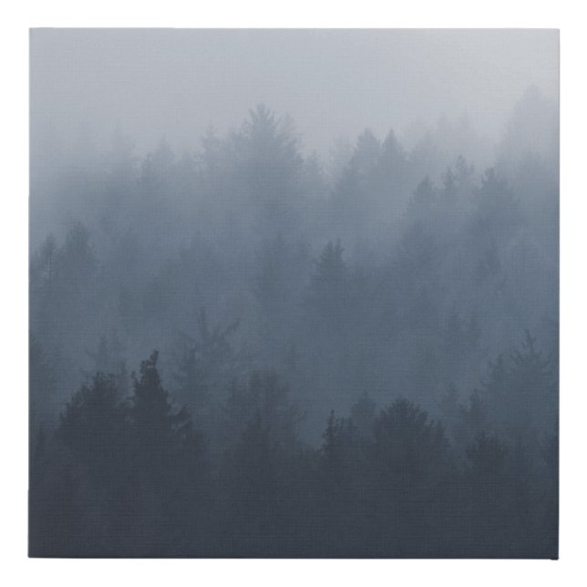 MOUNTAIN WITH FOREST IN THE FOG FAUX CANVAS PRINT (Front)