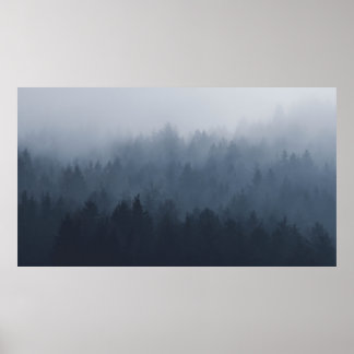 MOUNTAIN WITH FOREST IN THE FOG POSTER