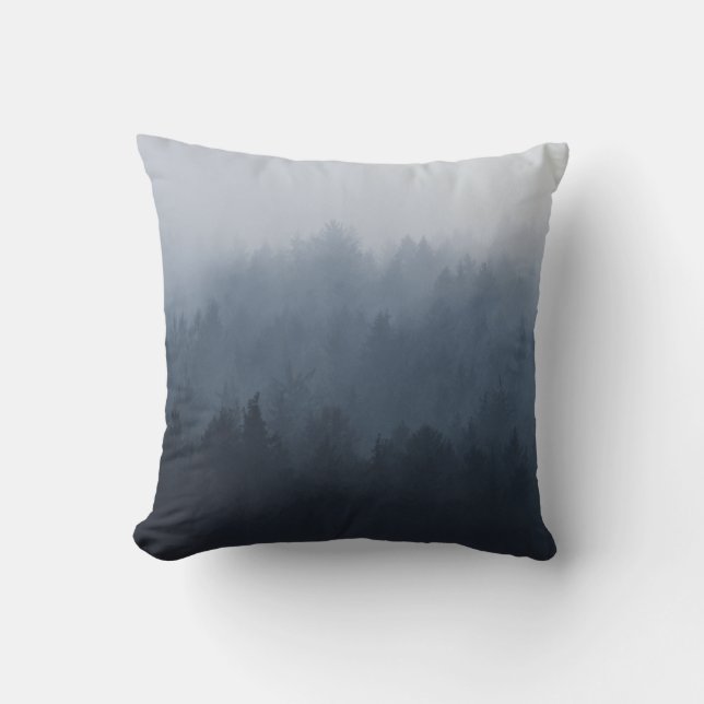 MOUNTAIN WITH FOREST IN THE FOG THROW PILLOW (Front)