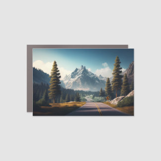 Mountain with pine trees car magnet