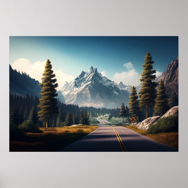 Mountain with pine trees poster (Front)
