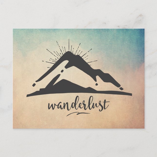 Mountain with Sunrays - Wanderlust Typography Postcard (Front)
