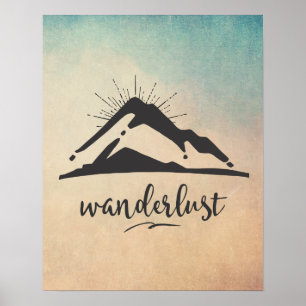 Mountain with Sunrays - Wanderlust Typography Poster
