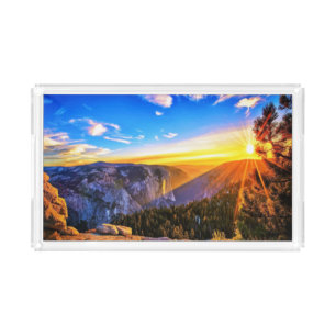 Mountain with sunrise photo acrylic tray