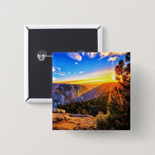 Mountain with sunrise photo button (Front & Back)