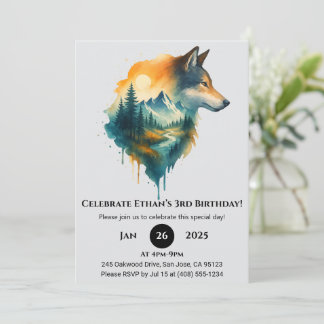 Mountain Wolf Birthday Invitation