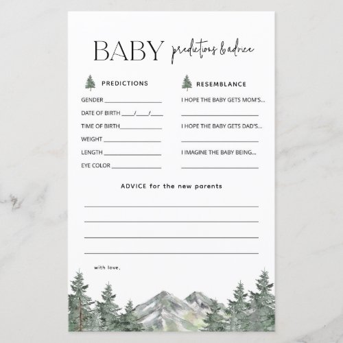 Mountain Woodland Baby Predictions and Advice Card