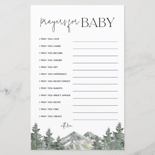 Mountain Woodland Baby Shower Prayer Cards