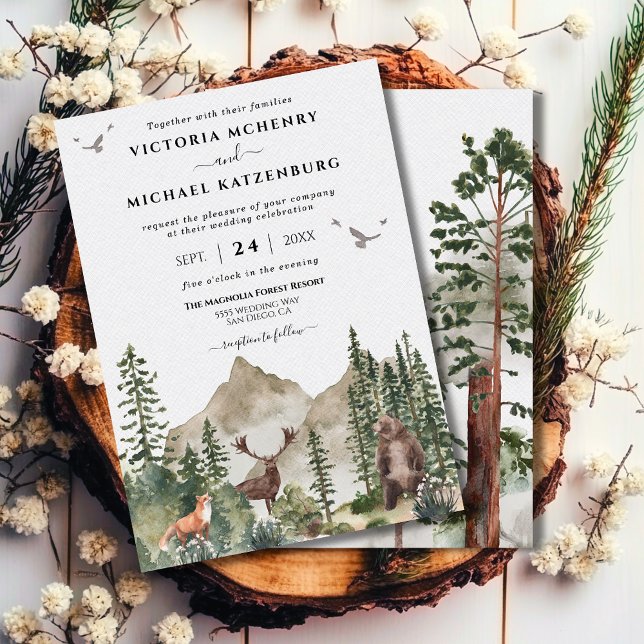 Mountain Woodland forest Animals Wedding Invitation (Creator Uploaded)