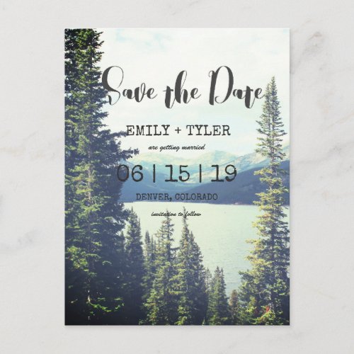 Mountain Woodland Forest Lakeside Save The Date Announcement Postcard