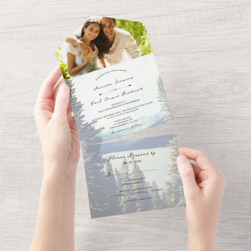 Mountain Woodland Forest Lakeside Wedding All In One Invitation