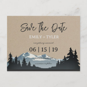Mountain Woodland Forest Trees Save The Date Announcement Postcard