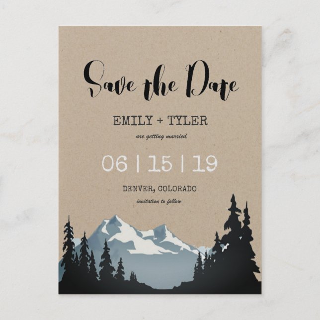 Mountain Woodland Forest Trees Save The Date Announcement Postcard (Front)