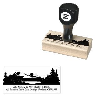 Mountain Woods Lake Wedding Return Address Rubber Stamp