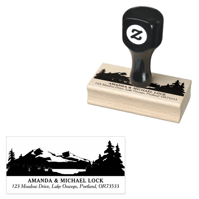 Mountain Woods Lake Wedding Return Address  Rubber Stamp (Stamped)