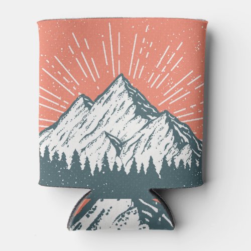 Mountain Woods Vintage Postcard Design Can Cooler