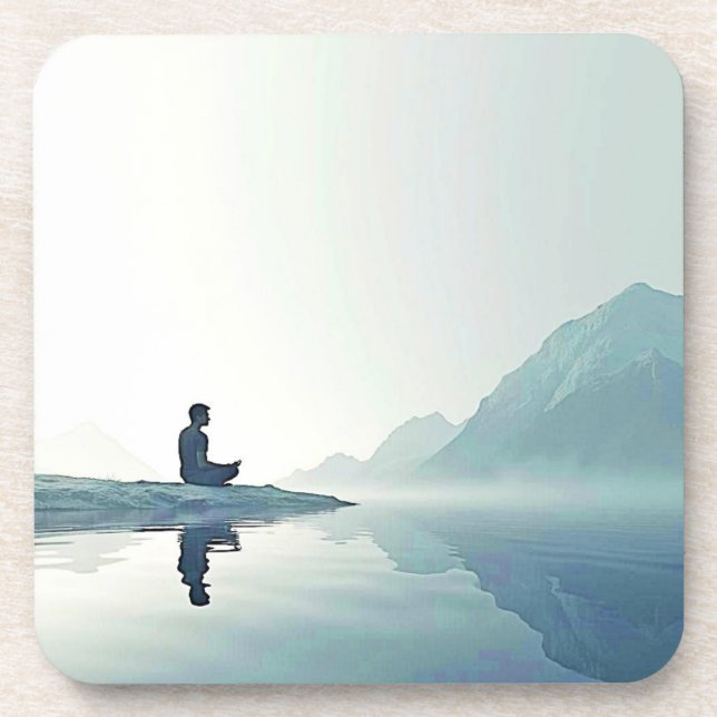 Mountain Zen Peaceful Meditation Design Beverage Coaster (Front)