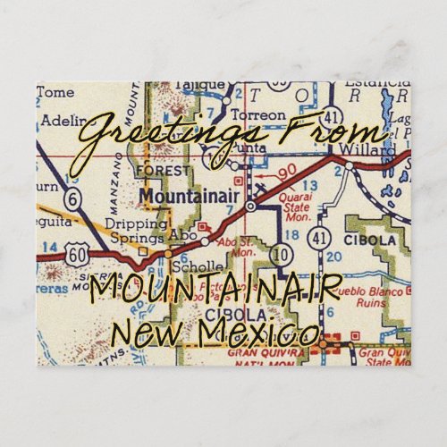 Mountainair NM Vintage Map Postcard