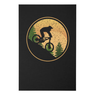 Mountainbiker cycling downhill mountainbike sunset faux canvas print
