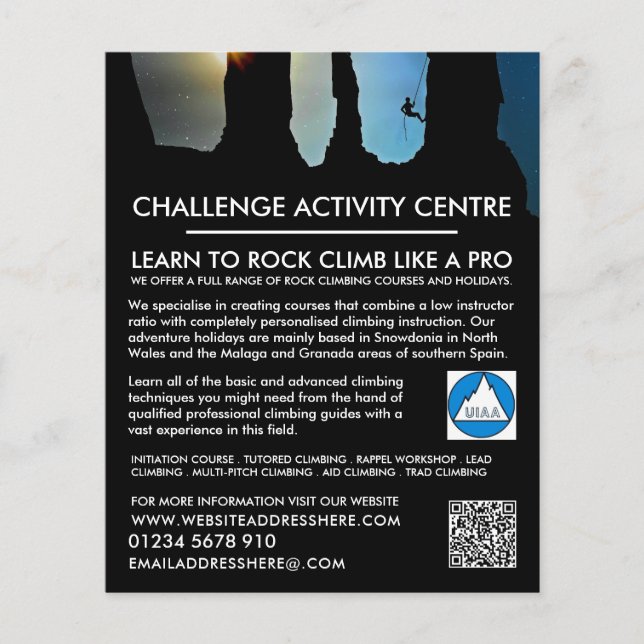 Mountaineer Silhouette, Hiking and Climbing Advert Flyer (Front)