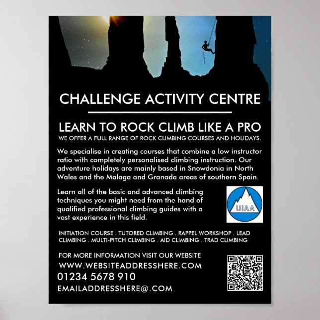 Mountaineer Silhouette, Hiking and Climbing Advert Poster (Front)