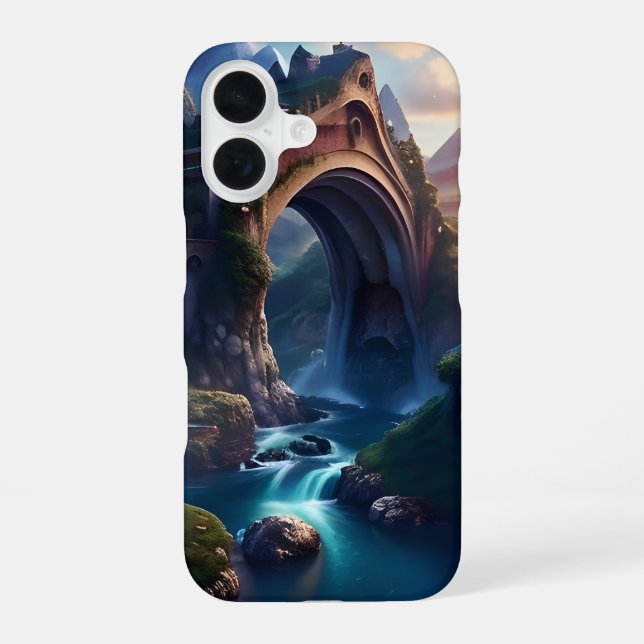 Mountainous Bridge Over Waterfalls Iphone Case (Back)