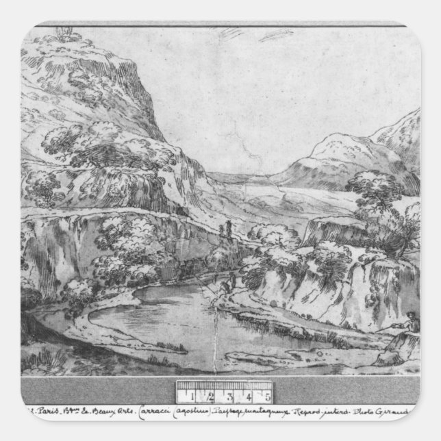 Mountainous landscape square sticker (Front)