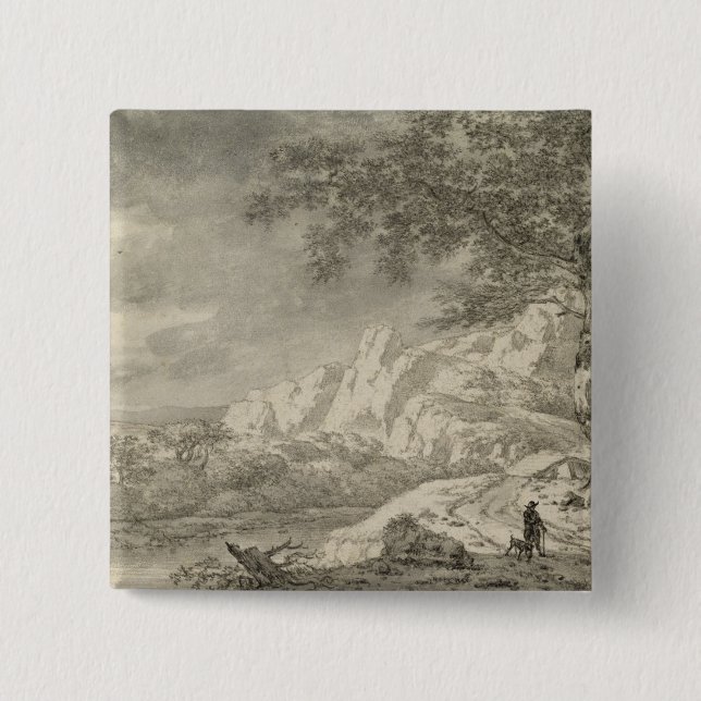 Mountainous Landscape with a Hiker Button (Front)
